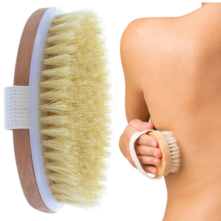 Testmasszázs kefe, JDS, természetes fa, 13x7x4cm