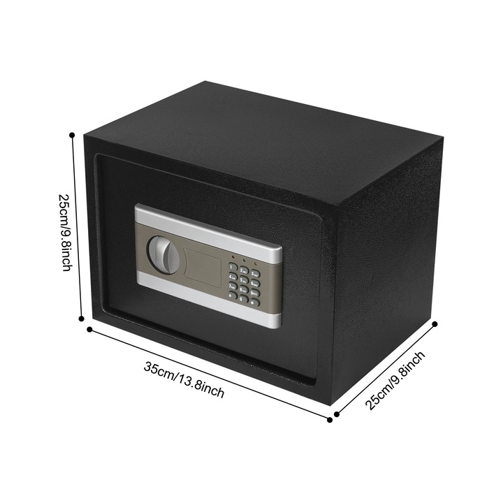 Seif digital, constructie din otel, acces usor cu cifru/cheie, 35x25x25 cm