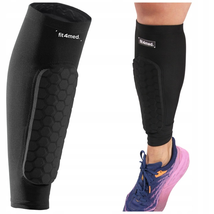 Предпазители за пищяли, Fit4med, XL, Черни, Еластични, Дишаща материя, Шок абсорбция, Универсална употреба