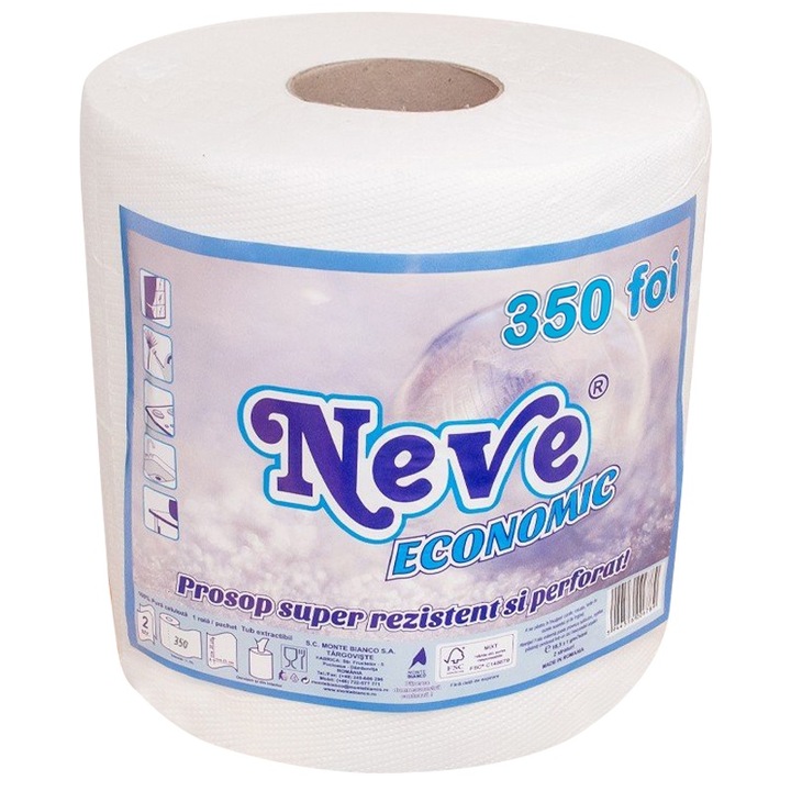 Prosop Hartie, Alb, 2 Straturi, Uz Casnic, 23x20cm, 350 foi, 80.5m