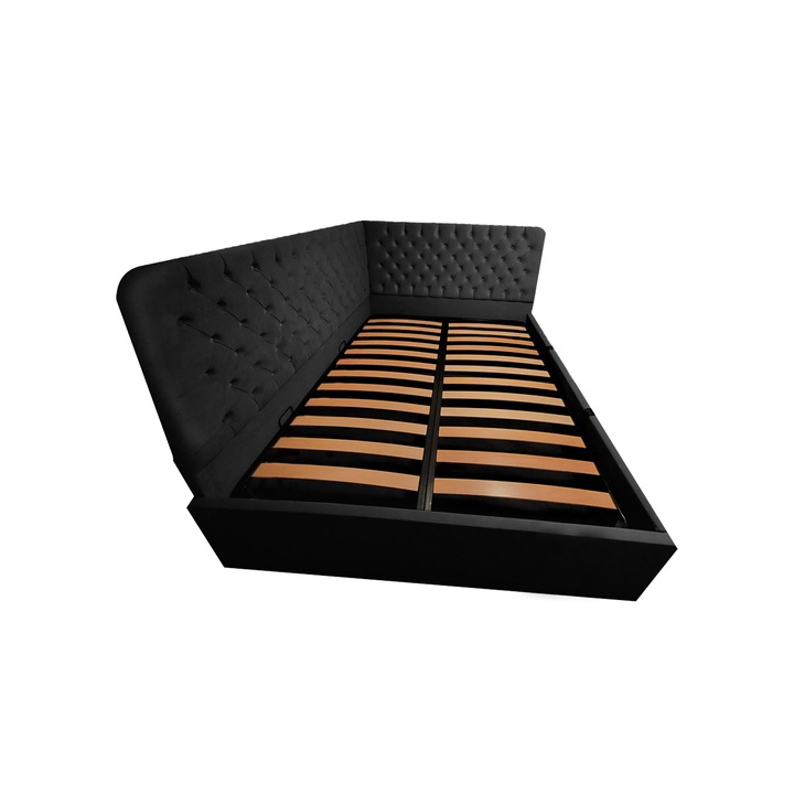 Pat Vega tapitat 140/200 cu somiera rabatabila si spatiu depozitare negru