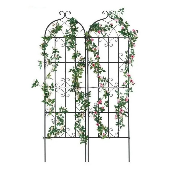 2 db fém kerti rácsos készlet, 4 db, mászó növényekhez, rozsdaálló, 180cmx50cm