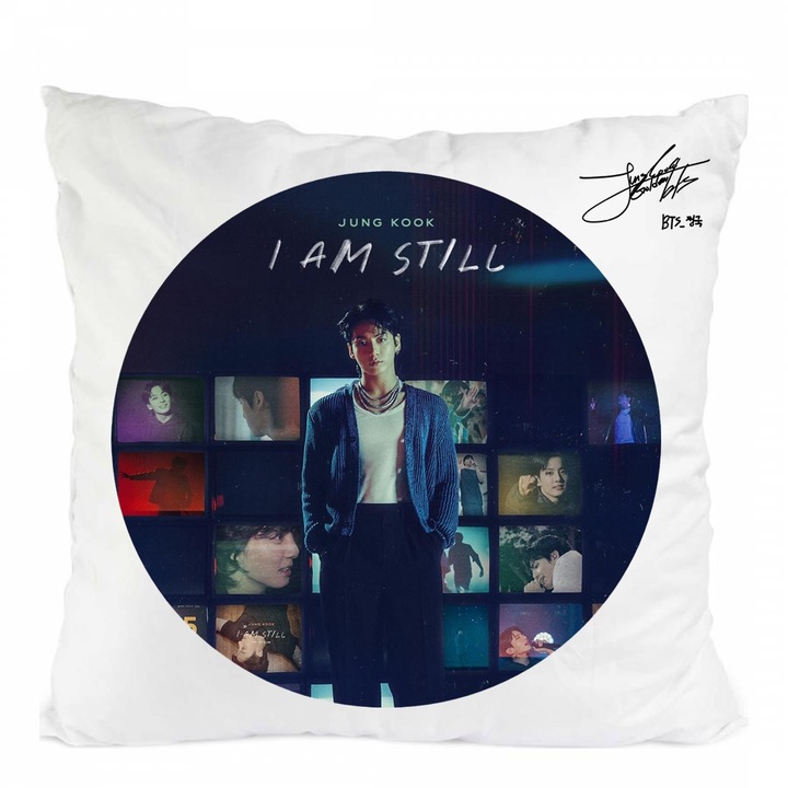 Bts jungkook i am still párna, poliészter, fehér, 40 x 40 cm