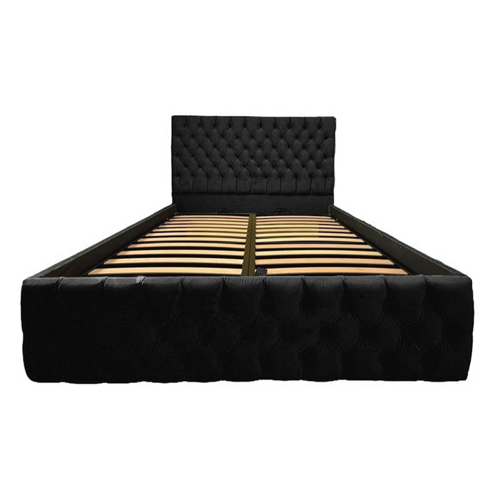 Pat Karter tapitat 160/200 cu somiera rabatabila si spatiu depozitare negru