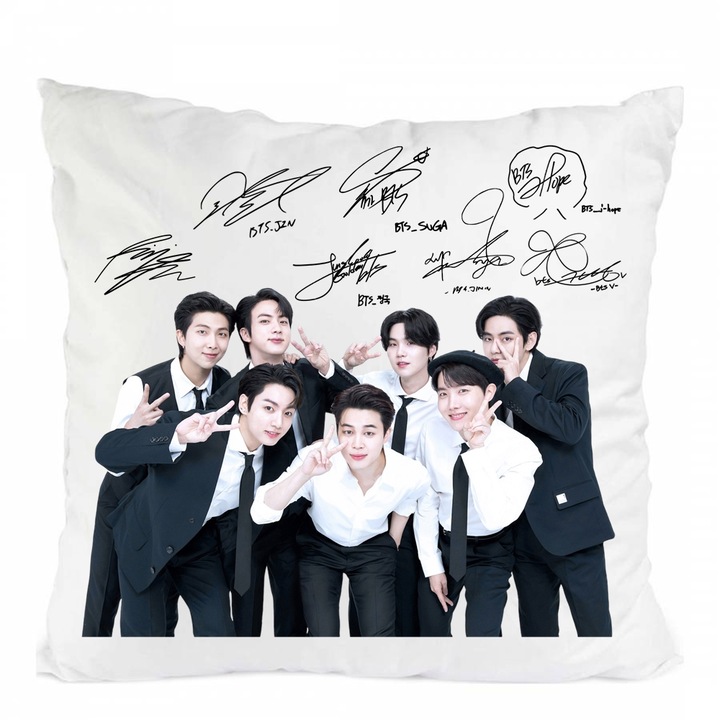 Párna bts hadsereg kpop, poliészter, fehér, 40 x 40 cm