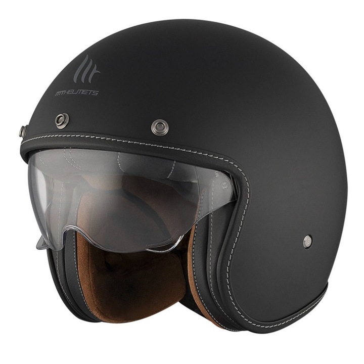 Casca moto open-face Vintage, MT Le Mans SV cu ochelari integrati, negru mat, XXL 63-64cm