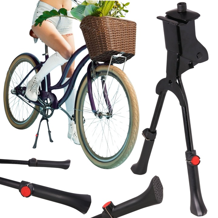 Крак за крик за велосипед, Регулируем, Стомана, Черен, Лесен монтаж, Аксесоари против плъзгане, Максимална височина 39 см, Тегло 720 г