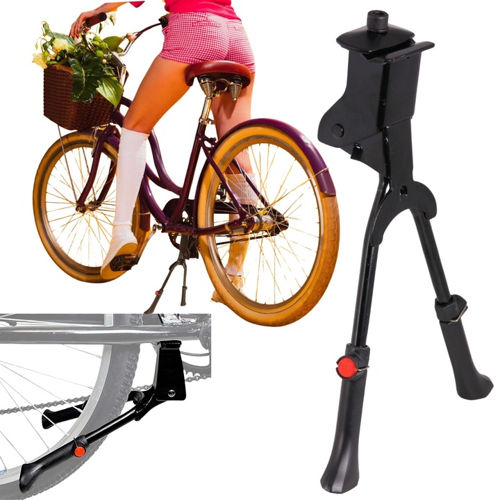 Picior cric bicicleta, Fit4Med, Reglabil, Din otel, Negru, Montaj usor, Accesorii antiderapante, Inaltime maxima 39 cm, Greutate 720 g