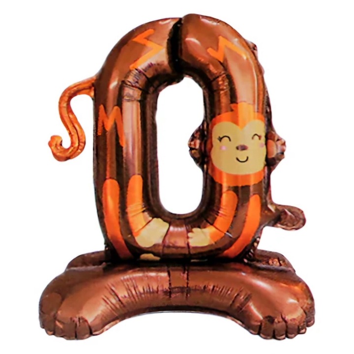 Balon folie cifra diverse imprimeuri animale, maimuta, cifra 0, 54*48 cm, Wow Shop