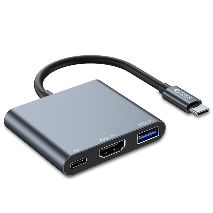 Hub USB-C V1, 1 x USB-A 3.0 - 1 x USB-C - 1 x HDMI, Precision Fit, Q15, Gri