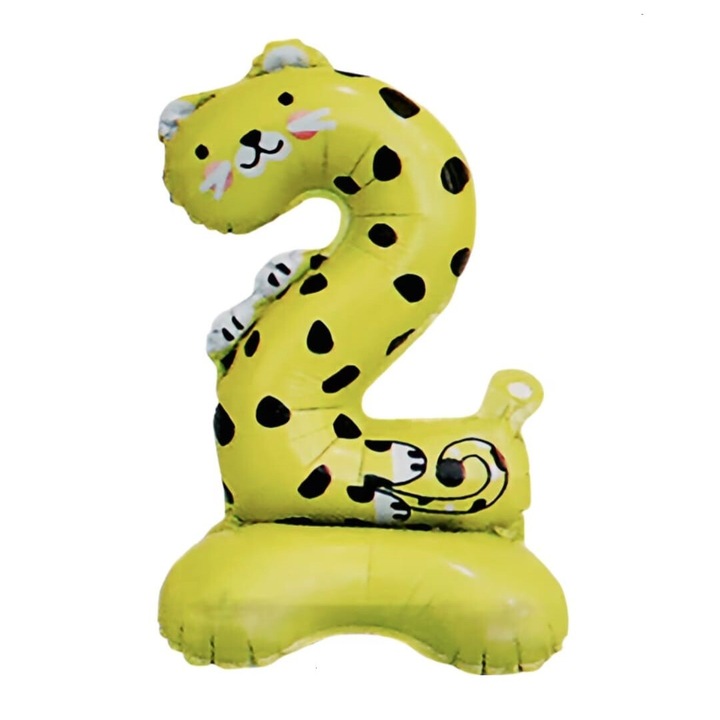 Balon folie cifra diverse imprimeuri animale, leopard, cifra 2, 55*35, Wow Shop