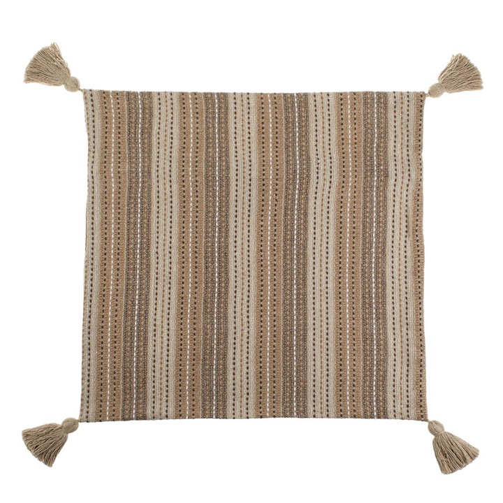 Fata de Perna Decorativa din Bumbac Maro cu Dungi & Ciucuri 43x42cm