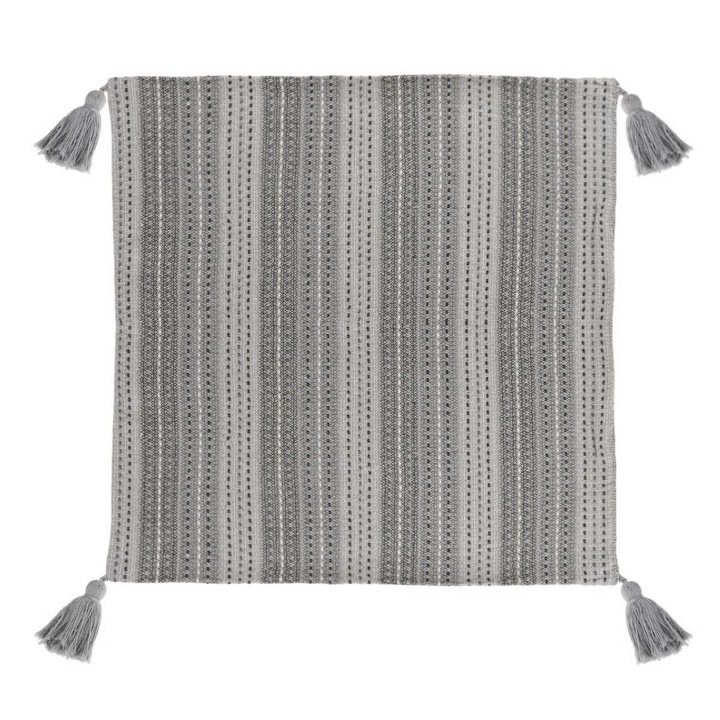 Barna pamut dekoratív párnahuzat csíkokkal és bojtokkal 45x45 cm