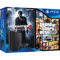 Consola PS4 Slim (PlayStation 4) 1TB + GTA V + Uncharted 4, Negru