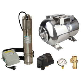 Kit complet sistem hidrofor, pompa submersibila SUMOTO ONKM150/24, rezervor 24L din inox, presostat, racord 5 cai, manometru Kit complet sistem hidrofor, pompa submersibila SUMOTO ONKM150/24, rezervor 24L din inox, presostat, racord 5 cai, manometru