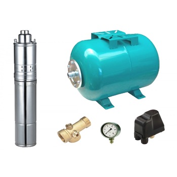 Kit complet sistem hidrofor, pompa submersibila cu surub APC 4QGD 0.37/50, rezervor de 50 litri, presostat, racord 5 cai, manometru Kit complet sistem hidrofor, pompa submersibila cu surub APC 4QGD 0.37/50, rezervor de 50 litri, presostat, racord 5 cai, manometru