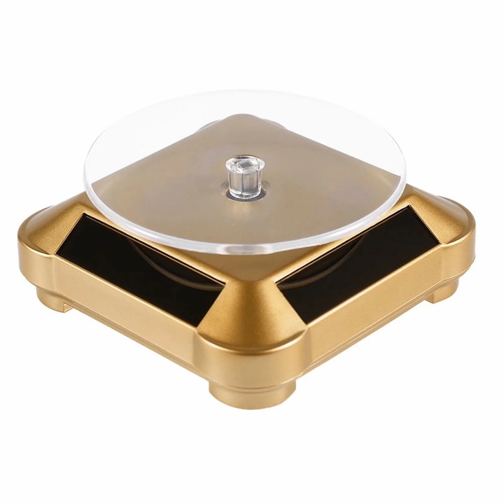 Suport rotativ solar 360 pentru bijuterii si ceasuri, auriu, 10x10x4.5cm