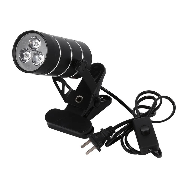 Lampa de crestere LED 220V, ajustabila, cu clema, 3 LED-uri, neagra