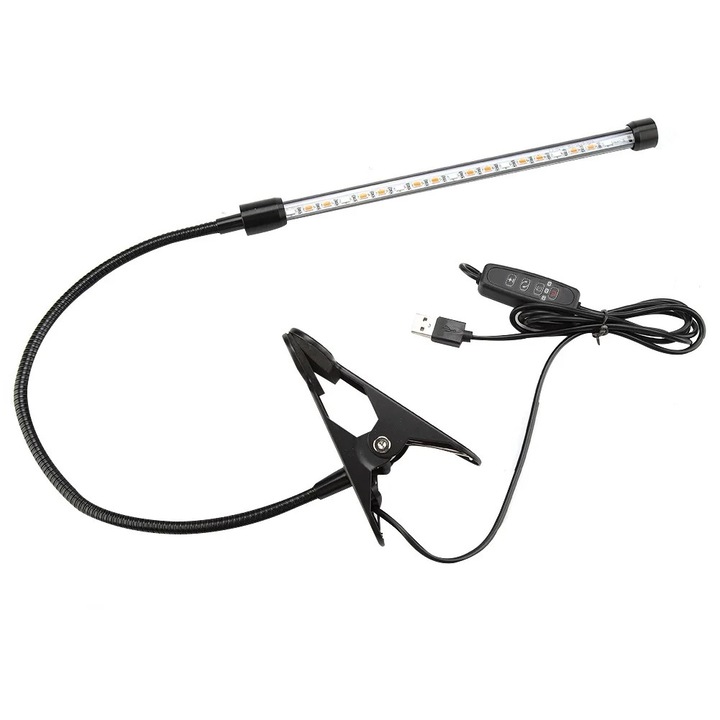 Lampa de crestere LED 18W cu clip, 1 cap, neagra, 40cm, pentru plante de interior