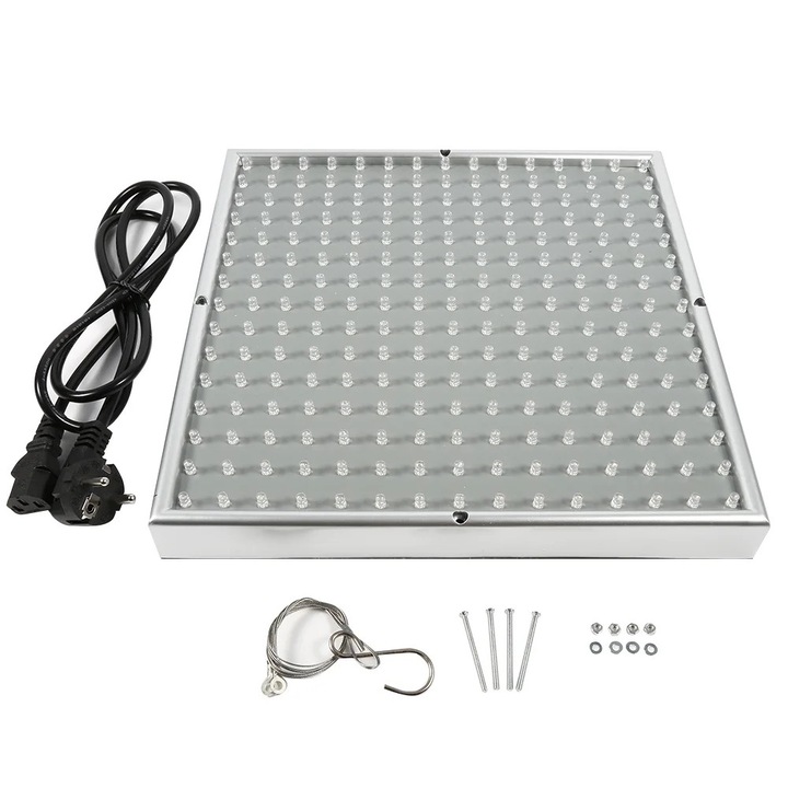 Lampa LED pentru cresterea plantelor, 32W, 225 LED-uri, argintie, 31x31x3.5cm, standard EU