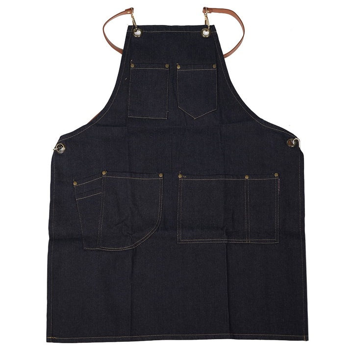 Sort de bucatar, denim, albastru, 78x65cm, curea ajustabila
