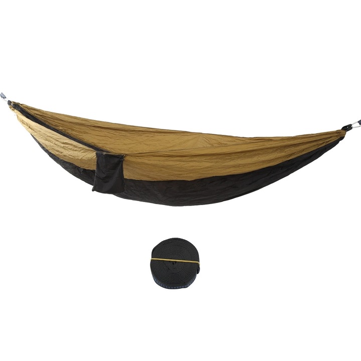 Hamac dublu portabil, nailon, uscare rapida, 270x140cm, negru/maro