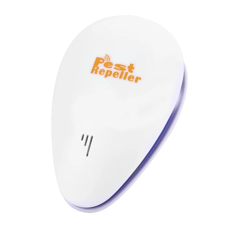Dispozitiv de repelare a daunatorilor ultrasonic, 80-120mp, design compact, 90x55mm, alb