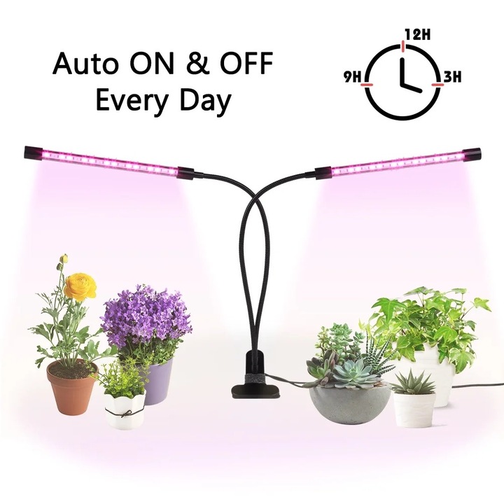 Lampa de crestere LED 24W, Ejoyous, cu 2 capete, rosu si albastru, dimensiuni 24x38cm, set complet