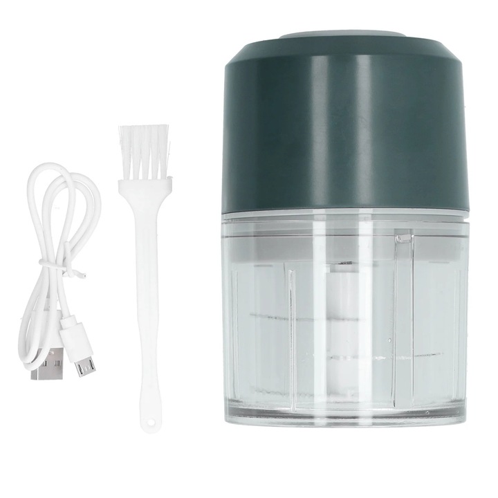 Mini tocator electric de usturoi, portabil, 13x9cm, verde, acumulator inclus