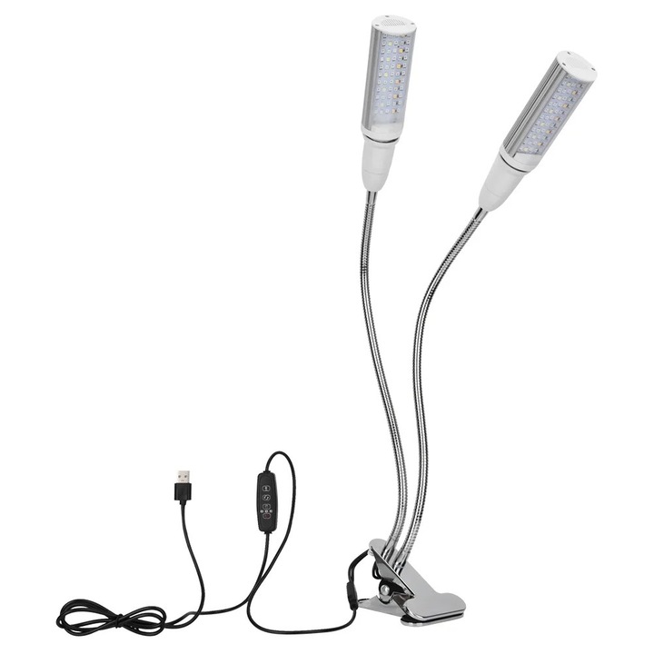 Lampa de crestere pentru plante, USB, 12W, 360° ajustabila, 300lm, 13cm, argintiu