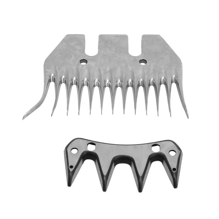 Set 2 lame pentru tuns animale, 9 si 13 dinti, 8cm x 5.6cm, argintiu