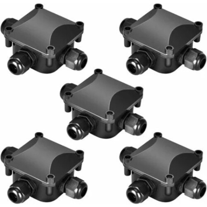 Set 5 cutii de jonctiune impermeabile IP68 cu iluminat LED, rezistente la temperaturi ridicate, 30x20x10cm