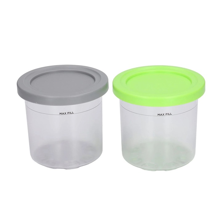 Set 2 recipiente pentru inghetata reutilizabile, transparent, gri/verde