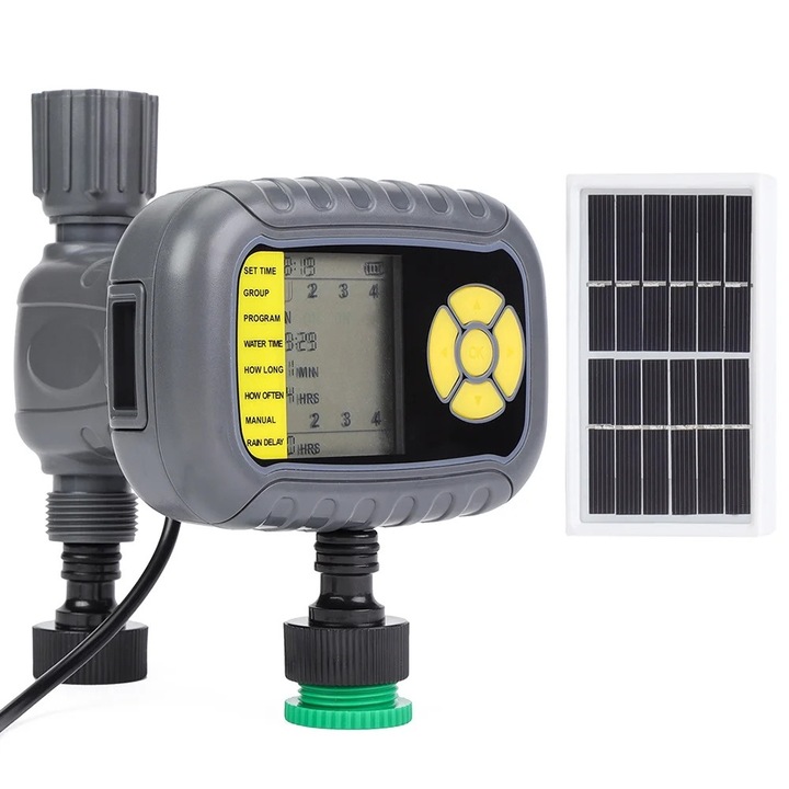 Timer digital de udare pentru gradina, panou solar, interval 1-72 ore, maxim 59 minute udare