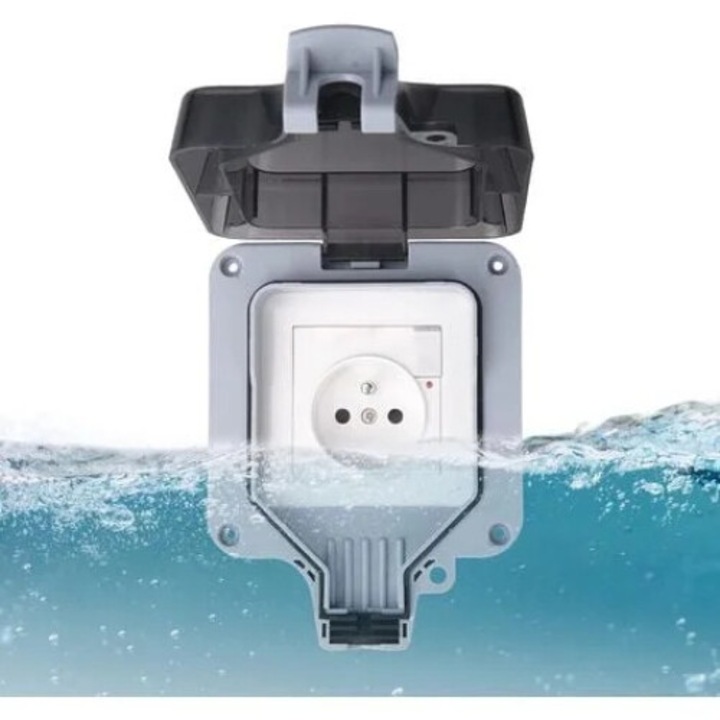 Priza de perete, impermeabila IP66, pentru interior si exterior, cu comutator, ABS