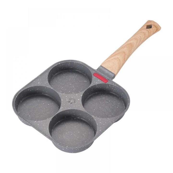 Tigaie antiaderenta cu capac, 4 gauri, aluminiu, pentru oua prajite sau burgeri, dimensiune 30x30cm