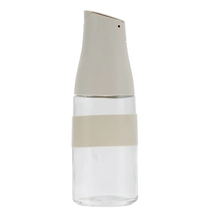 Dispenser ulei din sticla, capacitate 500ml, design oval subtire, fara picurare, usor de curatat, transparent