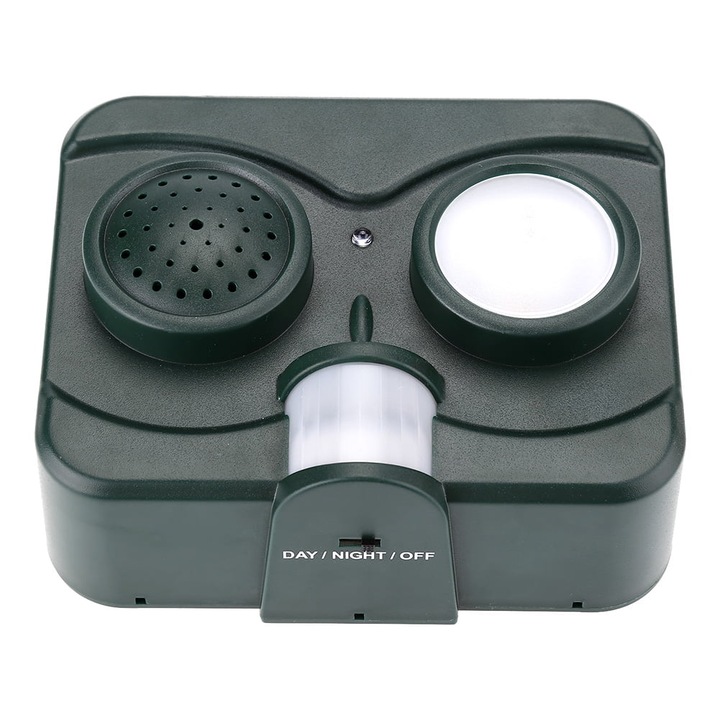 Dispozitiv solar anti-pasari cu senzor miscare LED verde 15x16x8cm
