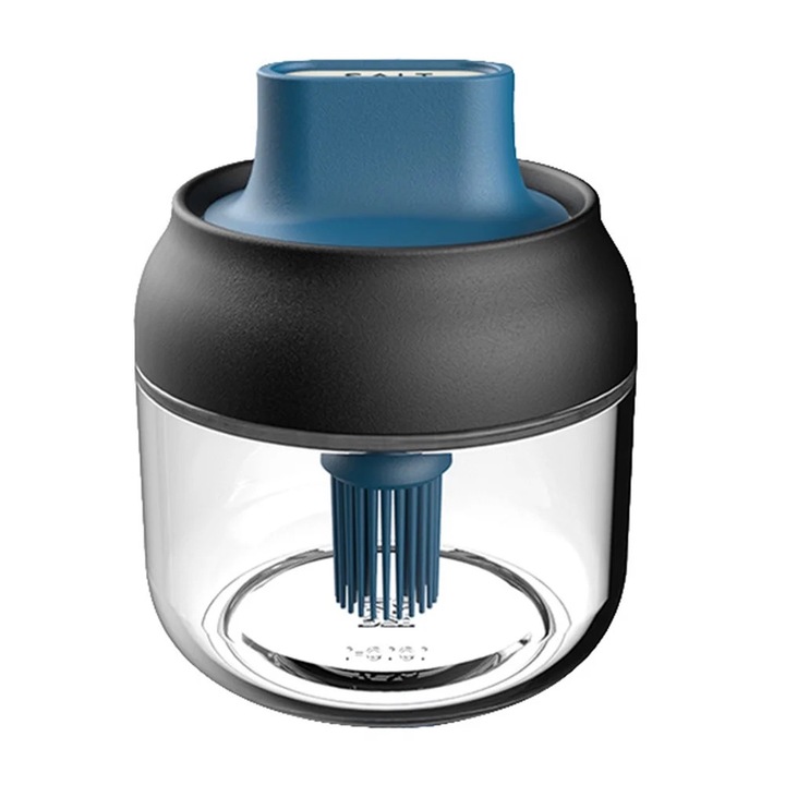 Set pensula din silicon cu recipient pentru ulei, 280ml, sticla transparenta, capac cu protectie, utilizare in bucatarie si gratar