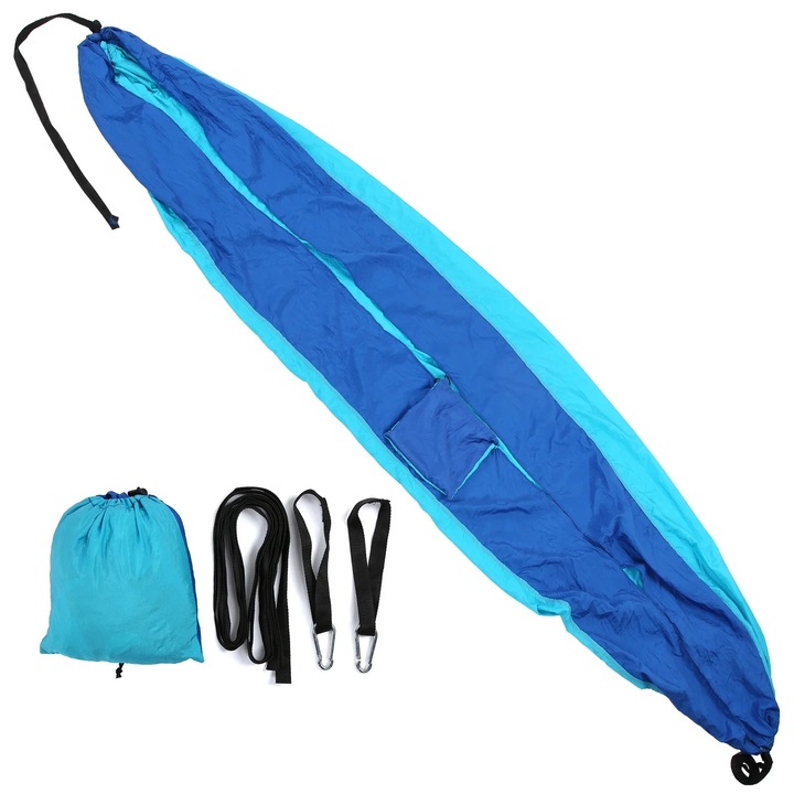 Hamac multifunctional pentru 2 persoane, nylon, albastru cusut, 275x140cm