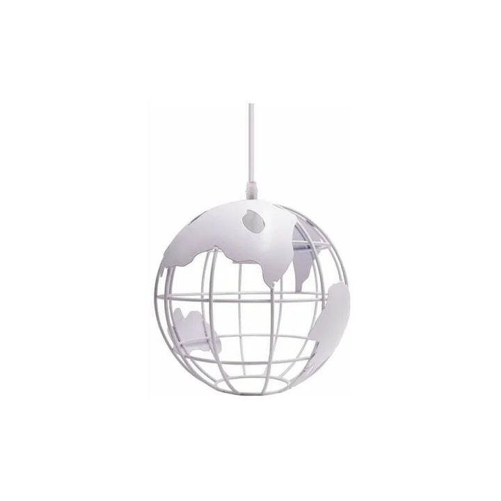 Lustra pendul vintage industriala, glob metalic alb, diametru 20cm, cablu 1m, 220V