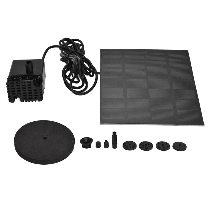 Pompa de apa solara, 7V, 1.2W, inaltime maxima spray 70cm, neagra, 110x110mm