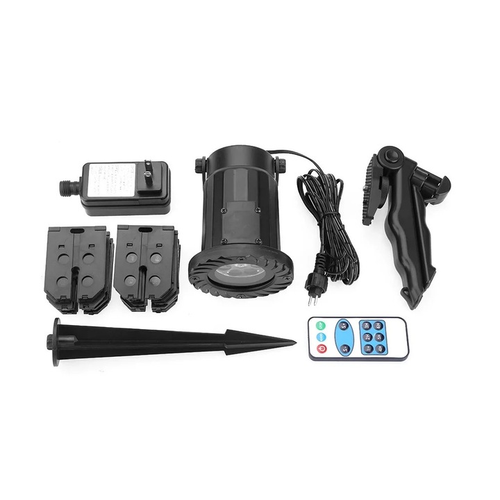 Lampa proiector LED rotativa, 4W, telecomanda, 23x13.2x11cm, set complet pentru decorare gradina