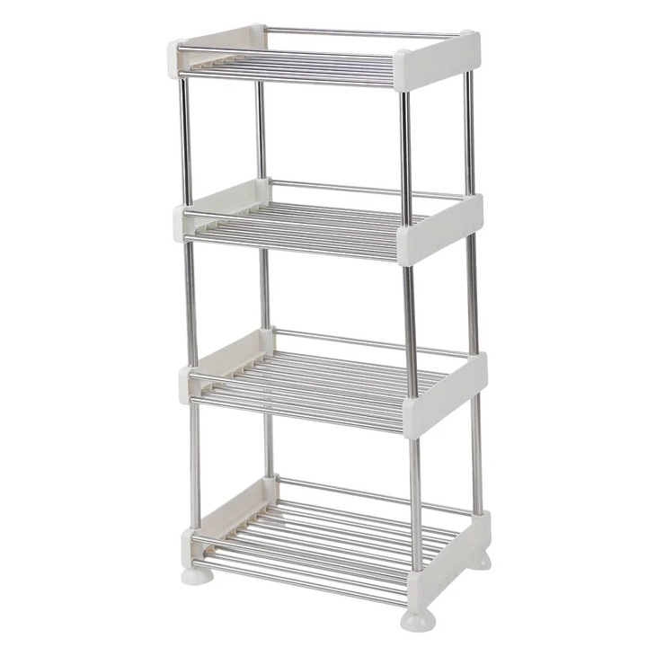 Raft de depozitare pentru bucatarie si baie, 4 niveluri, alb, 30x22x69cm inox/ABS