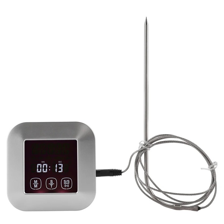 Termometru digital pentru alimente cu ecran tactil, 0-250°C, functie de cronometru, 8.5x8.5x2.5cm