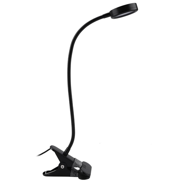 Lampa de crestere pentru plante cu brat flexibil si clip, LED, 4.5W, neagra, 48x12x48cm, set