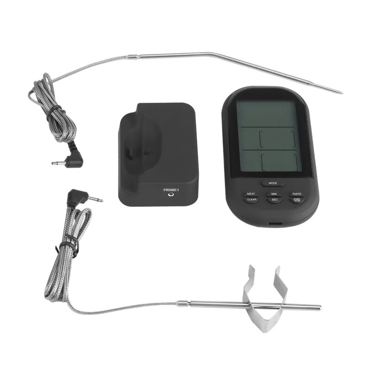 Termometru digital wireless cu 2 sonde pentru carne, negru, pentru gatit si gratar