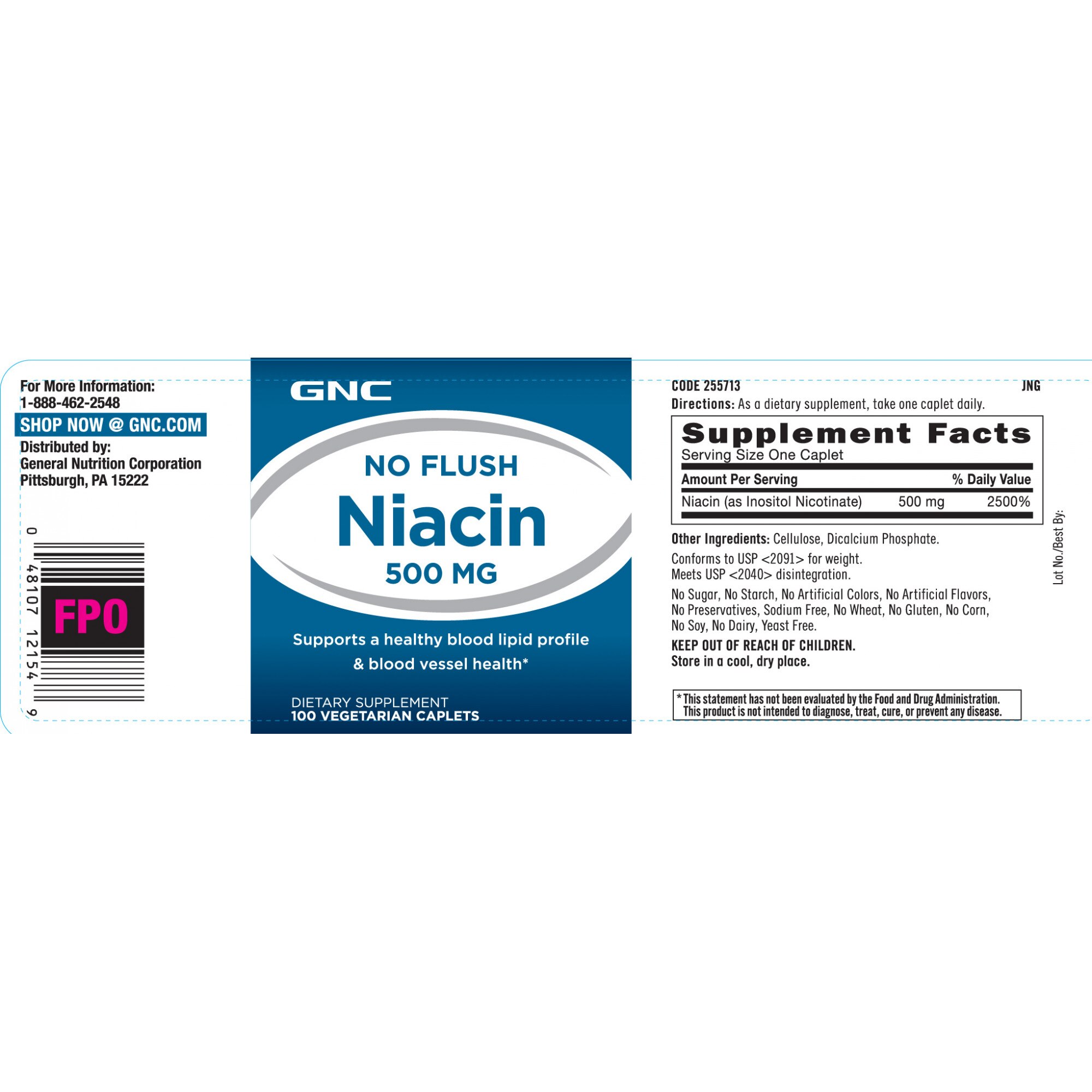 GNC No Flush Niacina 500 mg, 100 Tablete Vegetale eMAG.ro