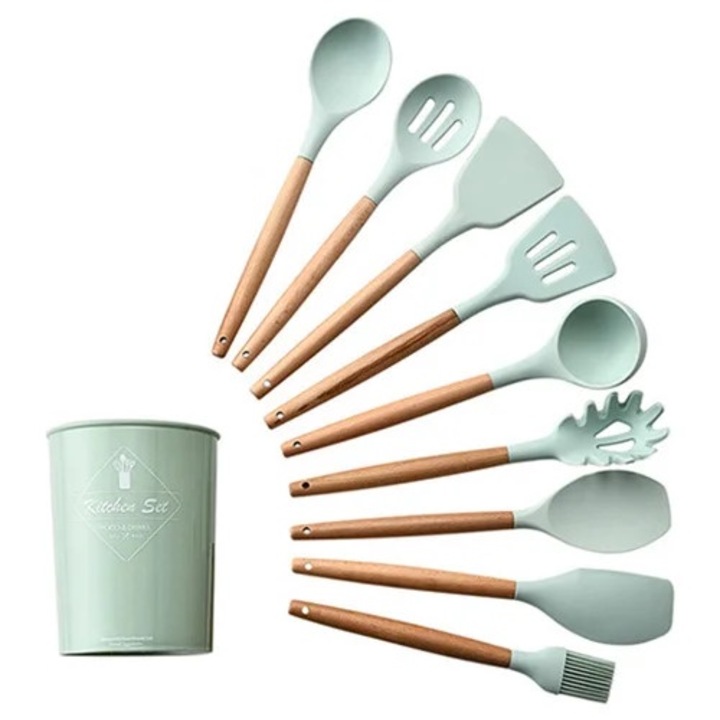 Set de ustensile de bucatarie din silicon 12PCS, rezistente la caldura, non-adezive, multicolor