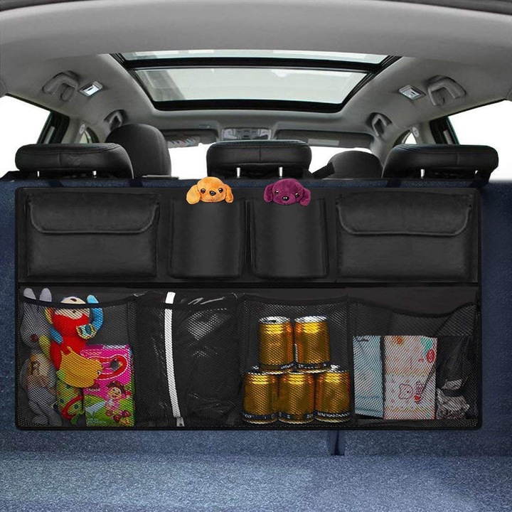 TNEAYWHE autós csomagtartó-szervező, 2 az 1-ben kialakítás, 8 mély zseb, könnyű és összecsukható, minden járművel kompatibilis